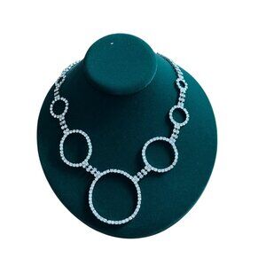 Silver-Tone Rhinestone Circle Statement Necklace With Adjustable Chain Sparkle